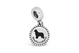 Round circle Pandora charm featuring the words "Newfoundland" with the black silhouette of a large Newfoundland Dog