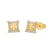 CZ Flower Studs: Yellow Gold