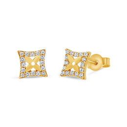 CZ Flower Studs: Yellow Gold