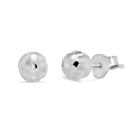 5MM Diamond Cut Ball Stud Earrings: White Gold