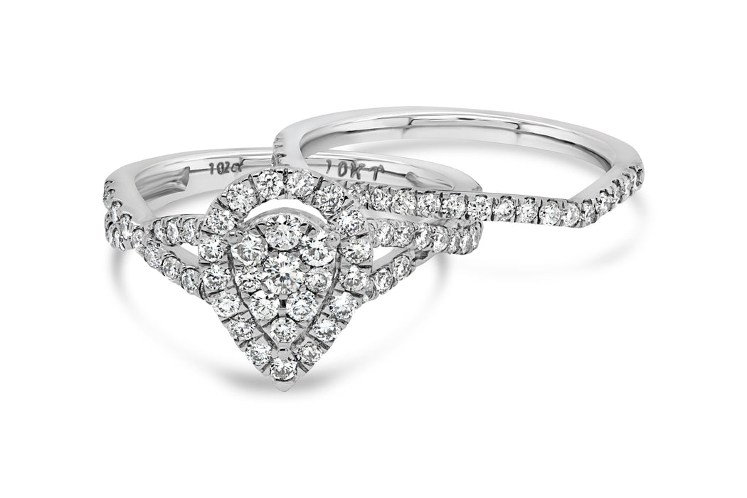 1.00CT White Gold Pear Engagement Set
