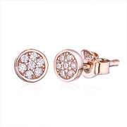 Round Pave Rose Gold Tone Sterling Silver Stud Earrings