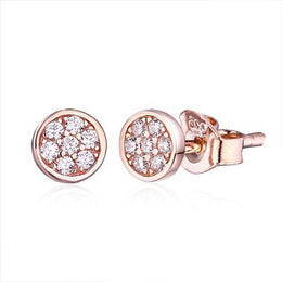 Round Pave Rose Gold Tone Sterling Silver Stud Earrings