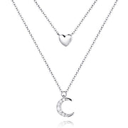 Moon & Heart Sterling Silver Necklace