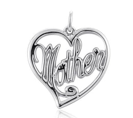 Casablanca Mother Script Heart Sterling Silver Charm Pendant