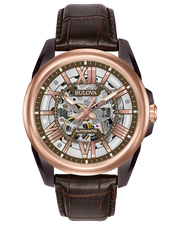 Bulova Sutton Men's Brown Leather Watch: Rose Gold Tone