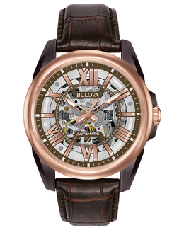 Bulova Sutton Men's Brown Leather Watch: Rose Gold Tone