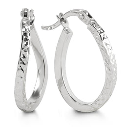 10KT White Gold Diamond Cut Wave Hoop Earrings