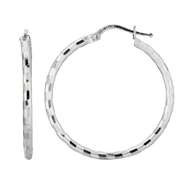 Sterling Silver Diamond Cut Textured Hoop Earrings with Hinged Clasp