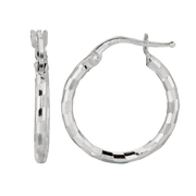Sterling Silver Diamond Cut Textured Hoop Earrings