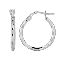 Sterling Silver Diamond Cut Textured Hoop Earrings