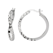 20mm Sterling Silver Twisted Diamond Cut Hoop Earrings