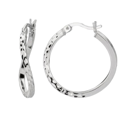20mm Sterling Silver Twisted Diamond Cut Hoop Earrings