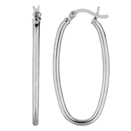 Sterling Silver Smooth Polished 14MM Oval Hoop Earrings