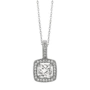 Cushion Halo CZ Sterling Silver Necklace