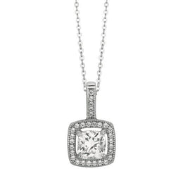 Cushion Halo CZ Sterling Silver Necklace