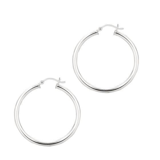 Sterling Silver Polished Hoop Earrings with Hinged Clasp