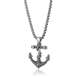 Italgem Stainless Steel Men's Olas Beaded Anchor Necklace