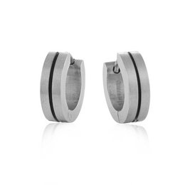 Italgem Stainless Steel Steel/Black Huggie Hoop Earrings