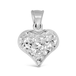 Diamond Cut Heart Pendant: White Gold