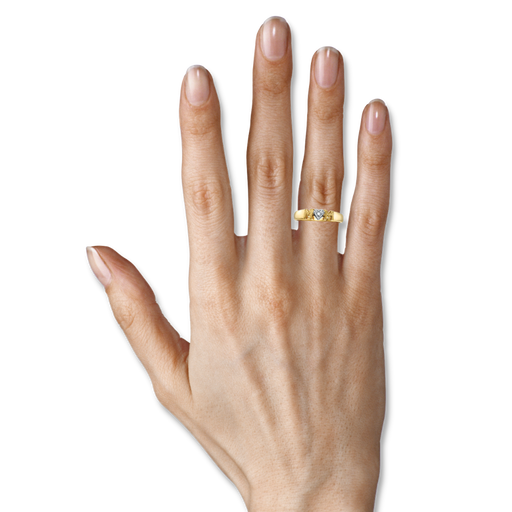 yellow gold diamond mom ring on model hand