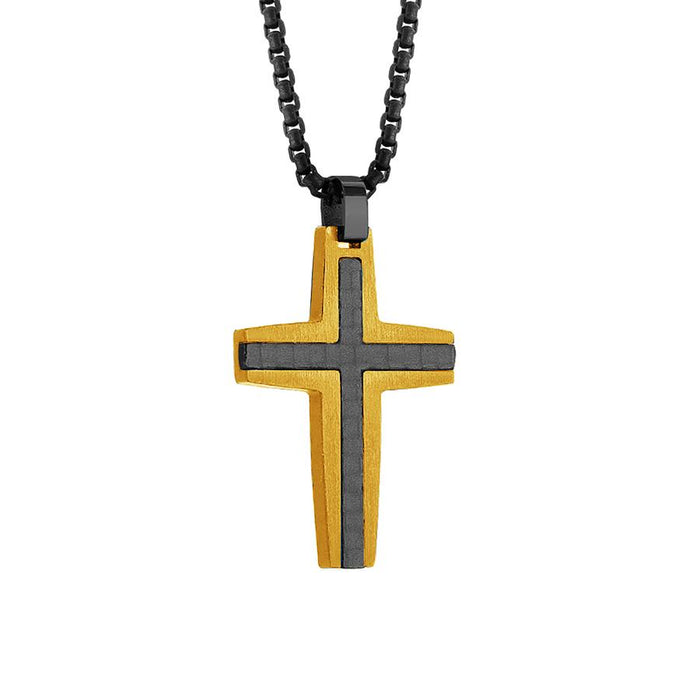 Italgem Stainless Steel Black & Gold Tone Cross Necklace