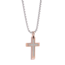 Italgem Men's Stainless Steel Two-Tone CZ Cross Necklace