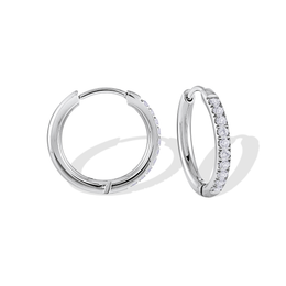 Italgem Stainless Steel CZ Huggie Hoop Earrings: Silver