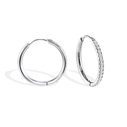 Italgem Stainless Steel CZ Huggie Hoop Earrings: Silver