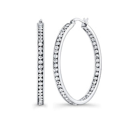 40mm Italgem Stainless Steel CZ Hoop Earrings: Silver