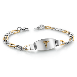 Italgem Stainless Steel Men's Two Tone Figaro Chain Medic Alert Bracelet