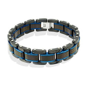 Italgem Stainless Steel Black and Blue Men's Link Bracelet