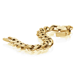 16mm Italgem Stainless Steel Yellow Gold Tone Curb Chain Men's Bracelet