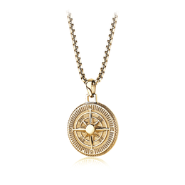 Italgem Men's Stainless Steel Yellow Gold Tone Compass Necklace