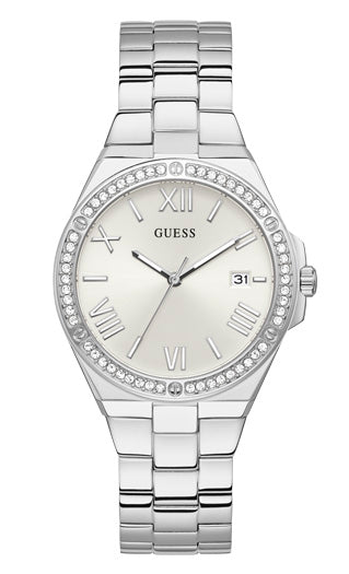 Guess Harper Watch With Crystals: Silver-Tone