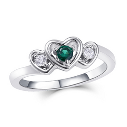 Heart Family Ring (3 Birthstones, Available in Sterling Silver, White Gold or Yellow Gold)